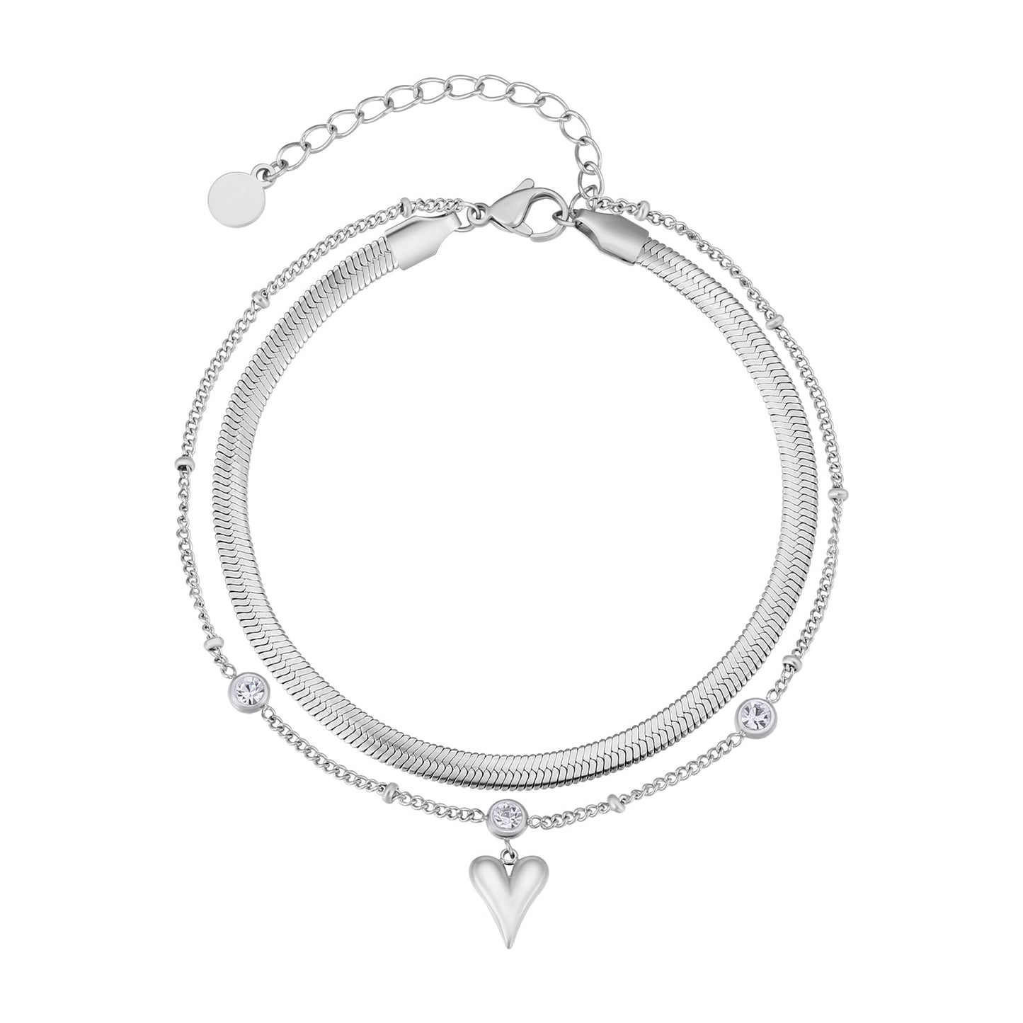 Scarabeaus NEW | Layered 4mm Tennis Anklet Bracelet with Hearts for Women Adjustable Size