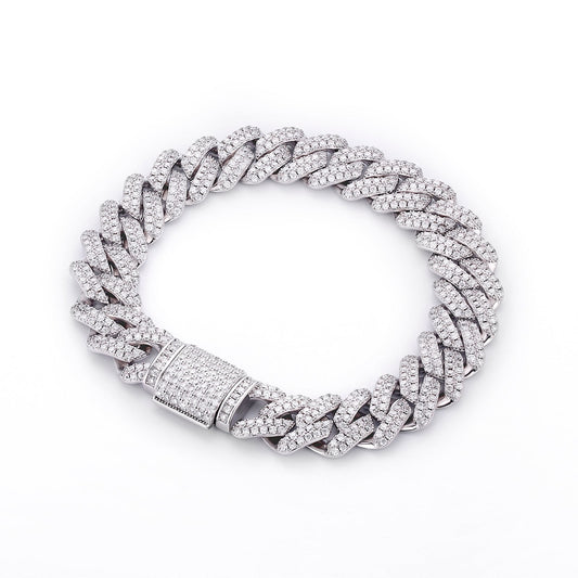 Scarabeaus 14mm Moissanite Cuban Link Chain Bracelet S925 Silver