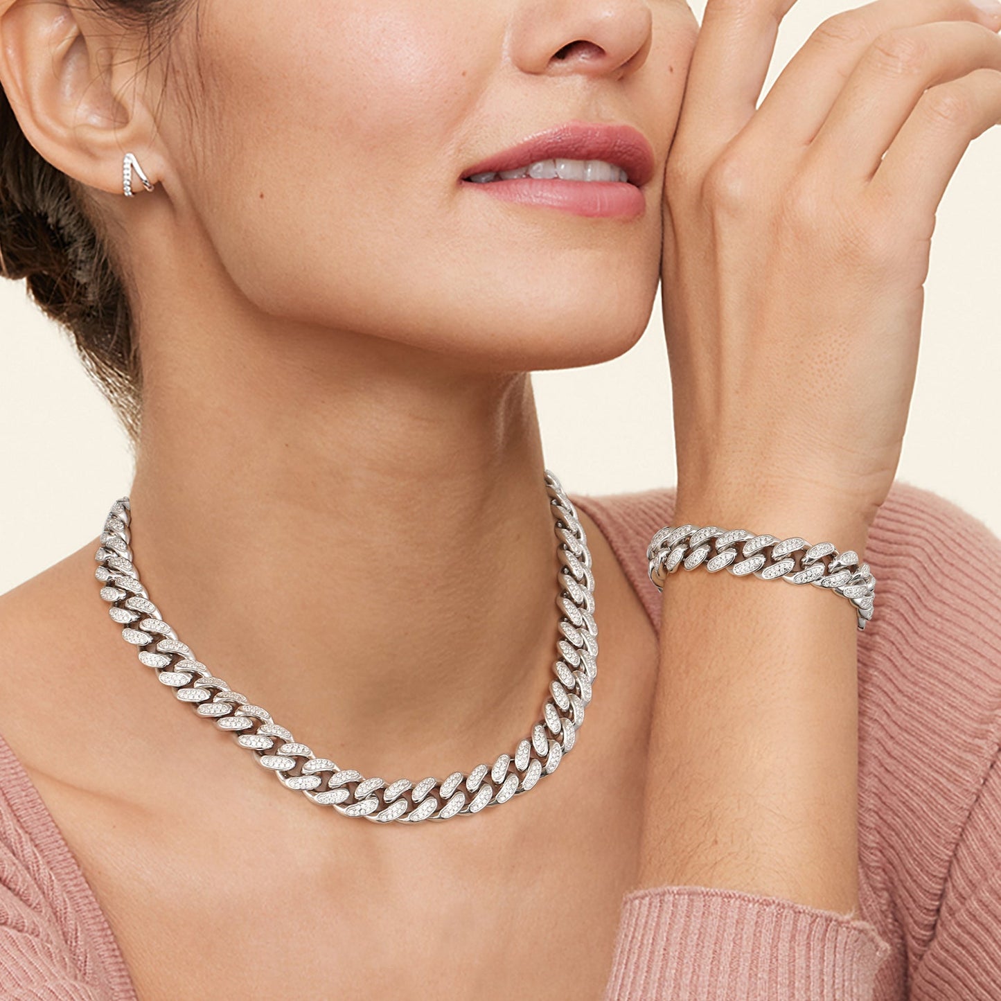 Scarabeaus 12mm Moissanite Cuban Link Chain Necklace S925 Silver