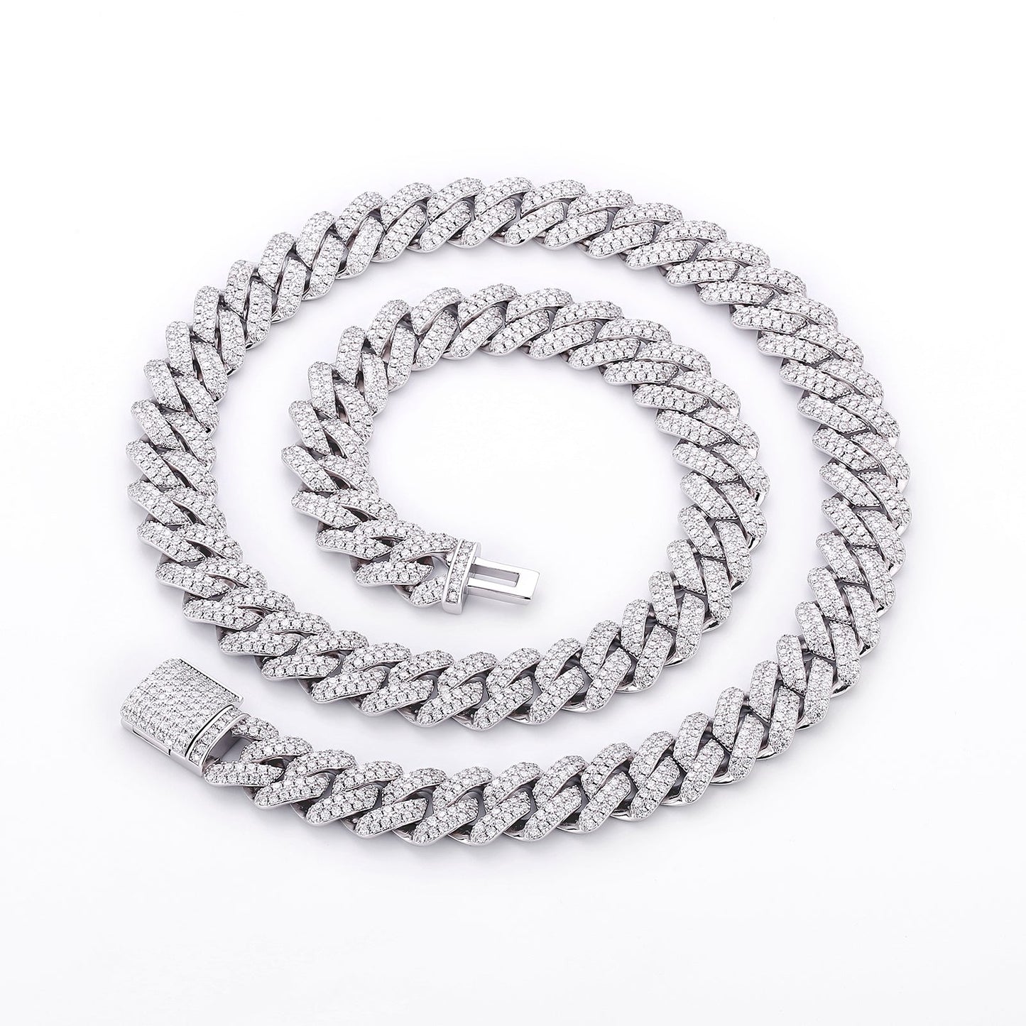 Scarabeaus 14mm Moissanite Cuban Link Chain Necklace S925 Silver