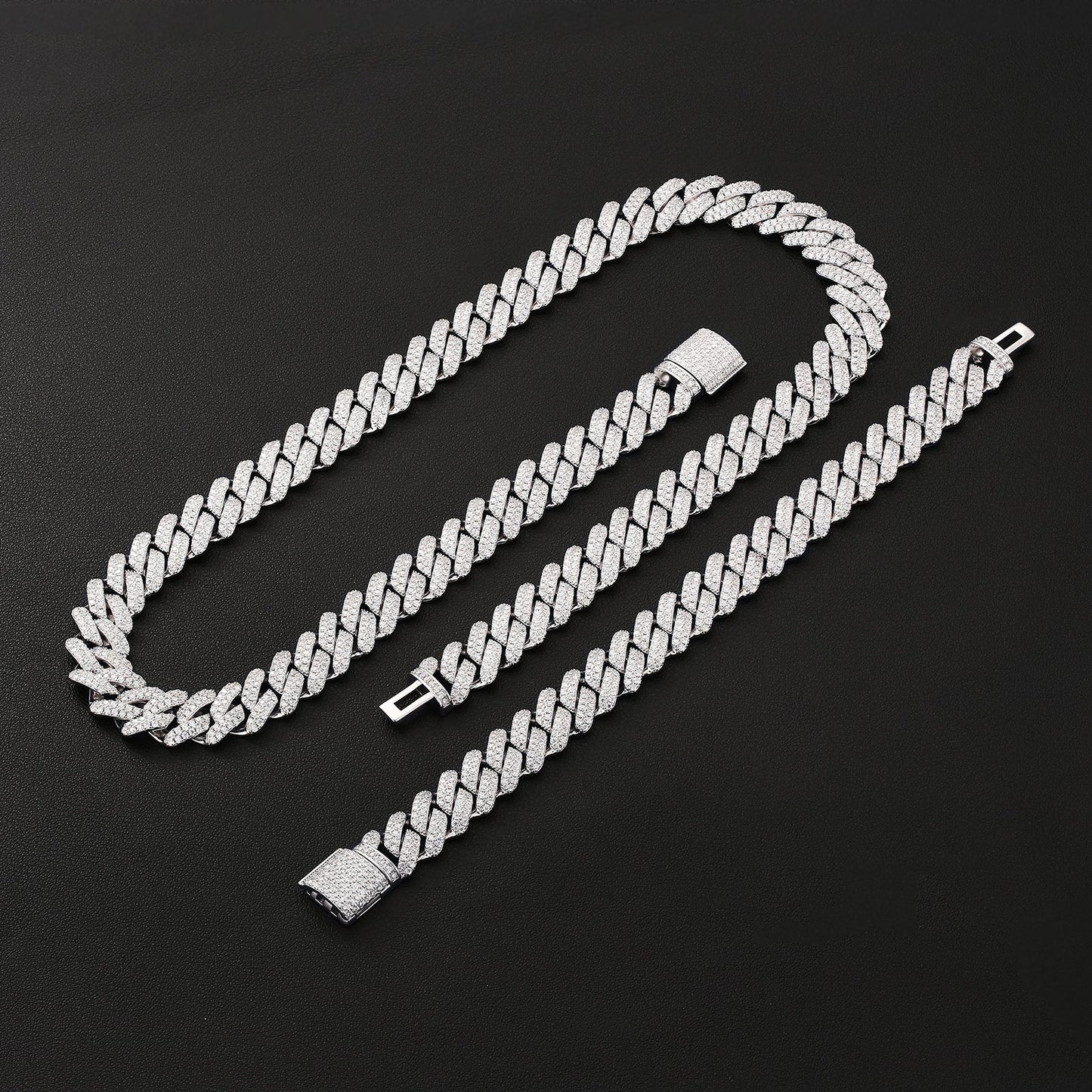 Scarabeaus 14mm Moissanite Cuban Link Chain Necklace S925 Silver