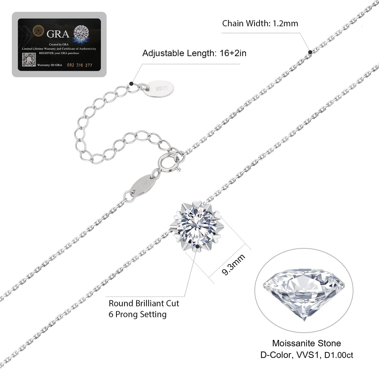 Scarabeaus 1.0 Carats VVS1 Moissanite Flower Heart Pendant Necklace for Women