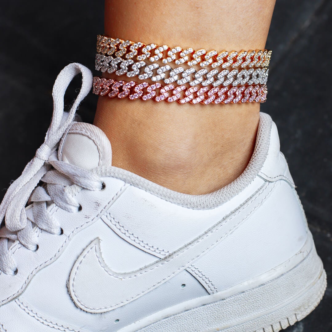 Scarabeaus ICED CUBAN ANKLET - 8MM WHITE GOLD