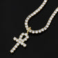 Scarabeaus 4mm CZ  Mens Tennis Chain Necklace with Iced Out ANKH Cross Pendant in 14K Gold