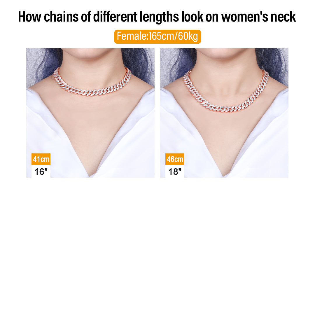 Scarabeaus 15mm Iced Out Prong Link Cuban Choker Chain in White Gold/14K Gold/Rose Gold for Women