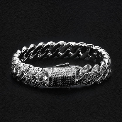 Scarabeaus Two-Tone Iced Cuban Link Bracelet (12mm) for Men's Black/White