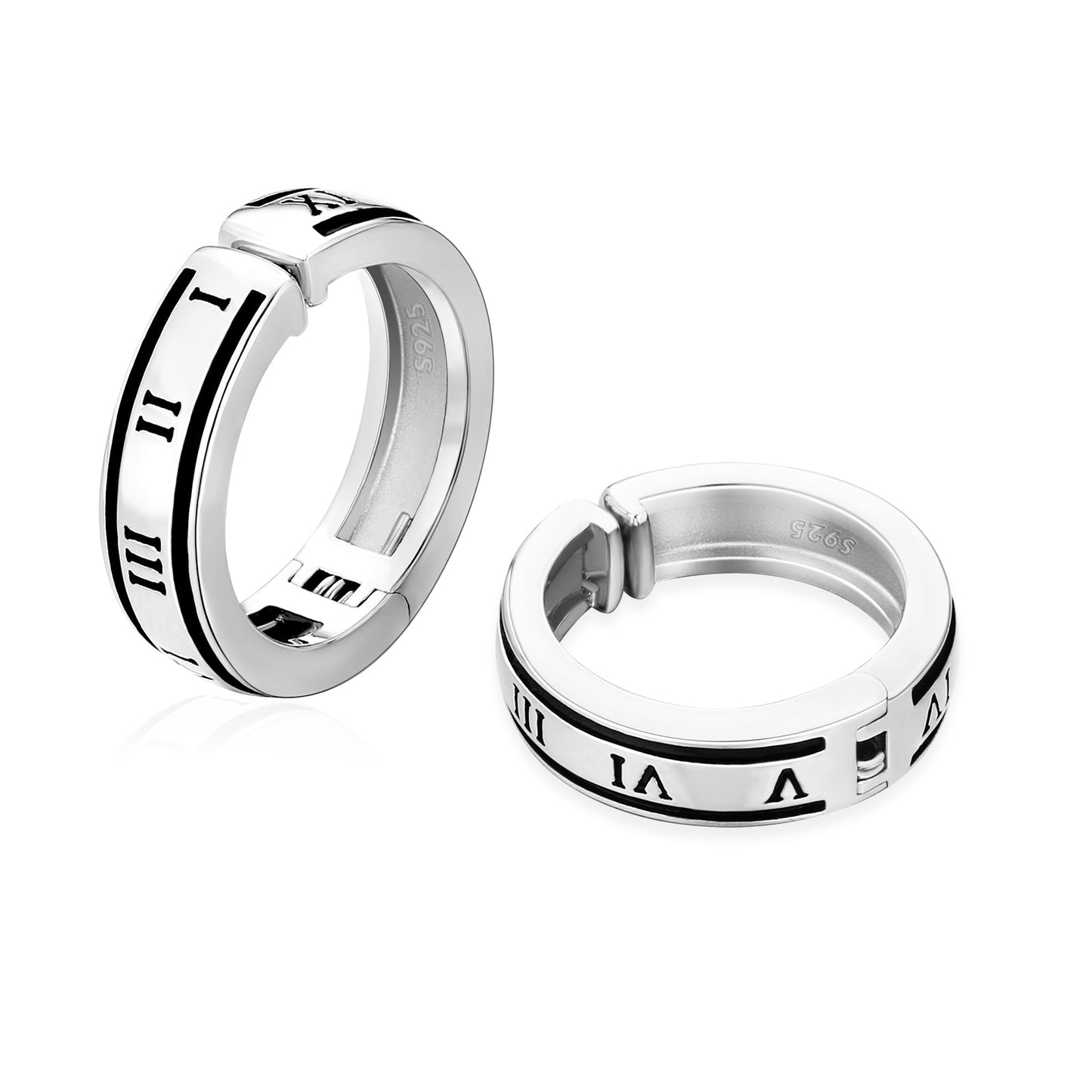 Scarabeaus  [Non-pierced] 15mm Ear Cuff Sterling Silver Roman Numerals Printed for Men
