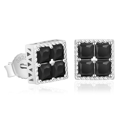 Scarabeaus Square Black CZ Iced Stud Earrings for Men