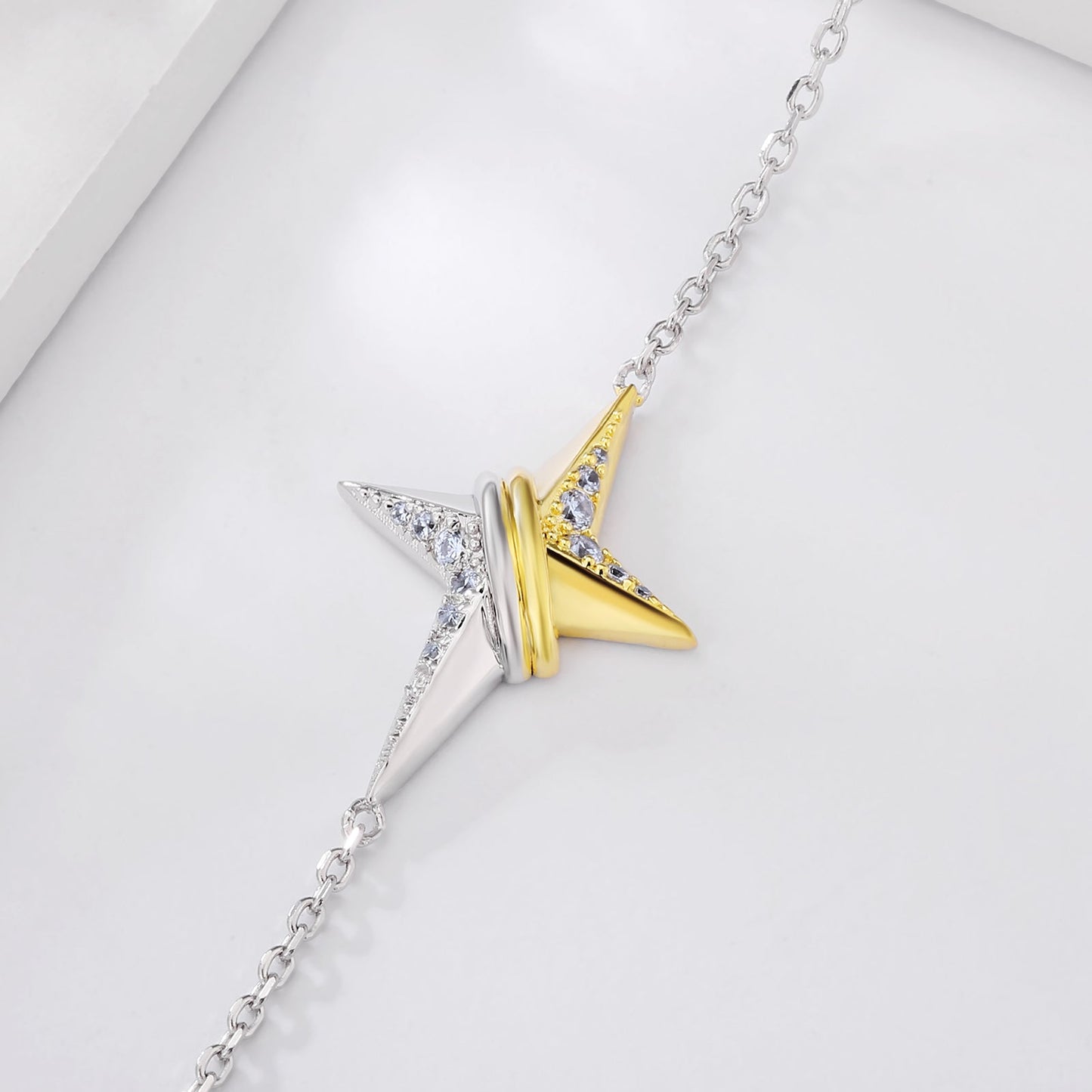Scarabeaus S925 Silver Double K Bracelet Cross Pendant in White Gold for Women