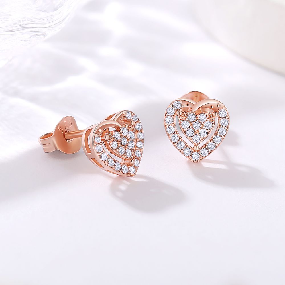 Scarabeaus Hollow Heart Stud Earrings for Women in Rose Gold