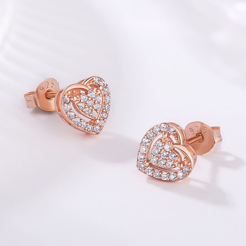 Scarabeaus Hollow Heart Stud Earrings for Women in Rose Gold