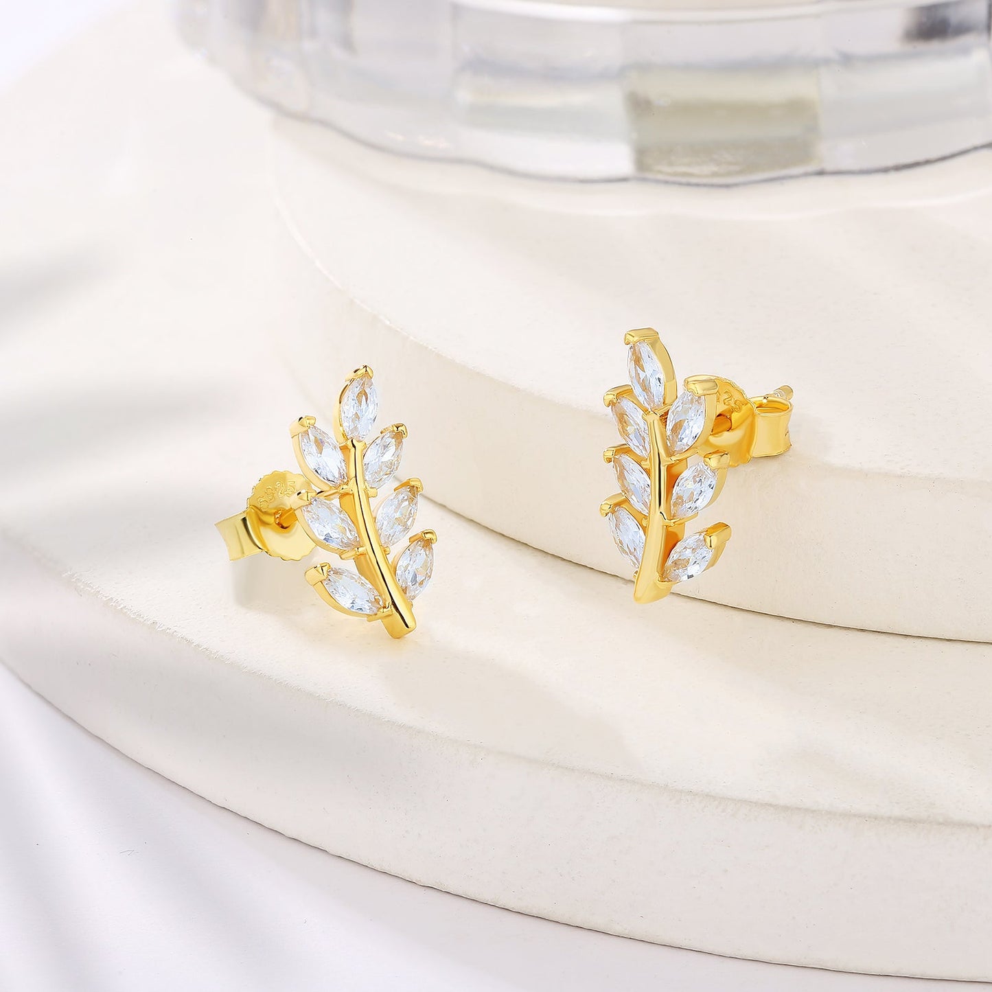 Scarabeaus  Zircon Olive Leaf Stud Earrings for Women