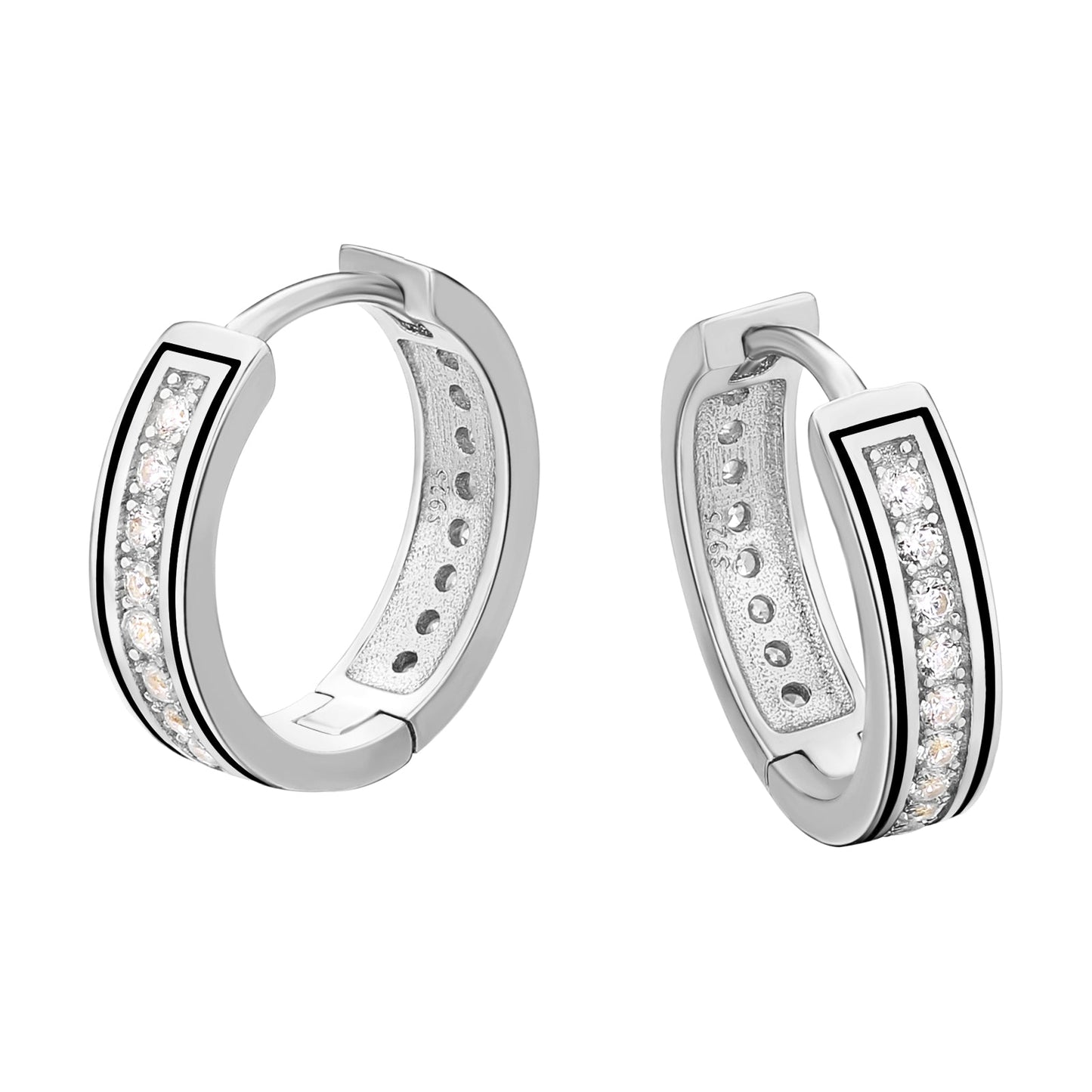 Scarabeaus 15mm Iced Out Sterling Silver Round Hoop Mens Earrings