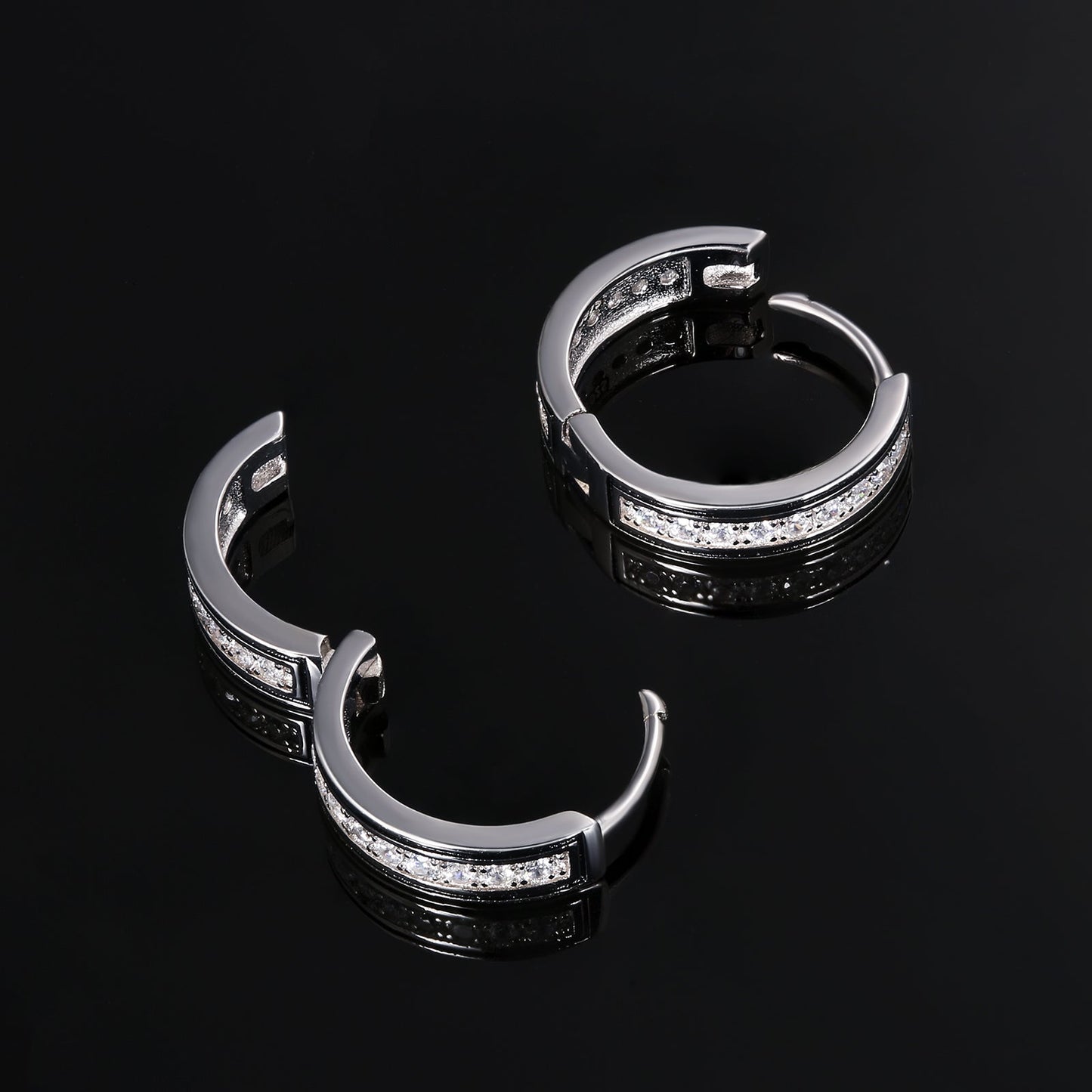Scarabeaus 15mm Iced Out Sterling Silver Round Hoop Mens Earrings