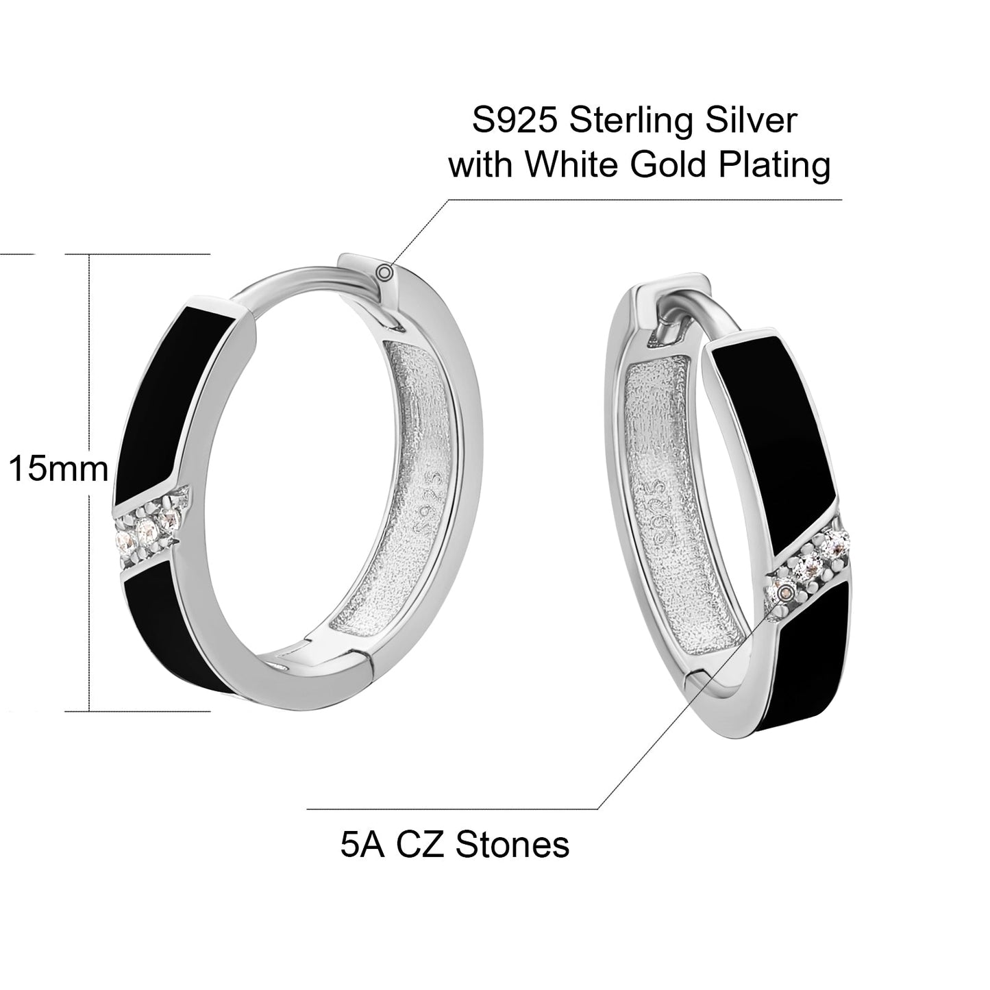 Scarabeaus 15mm 2-Color Sterling Silver Round Hoop Mens Earrings