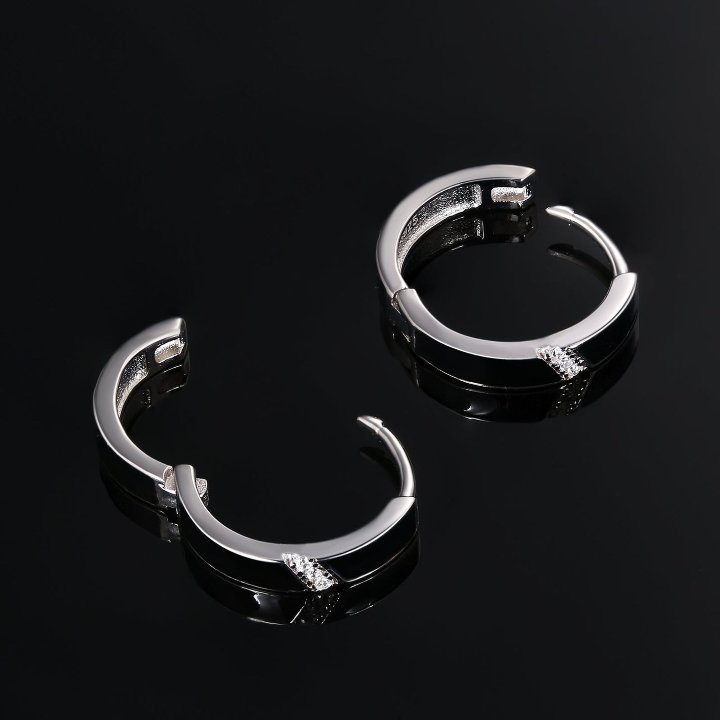 Scarabeaus 15mm 2-Color Sterling Silver Round Hoop Mens Earrings