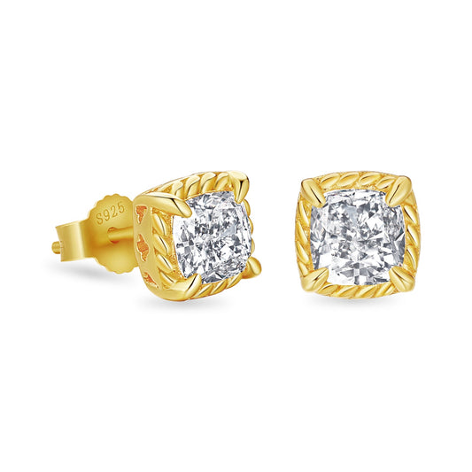 Scarabeaus Square Stud Earrings CZ Stone for Men and Women in 14K Gold / White Gold