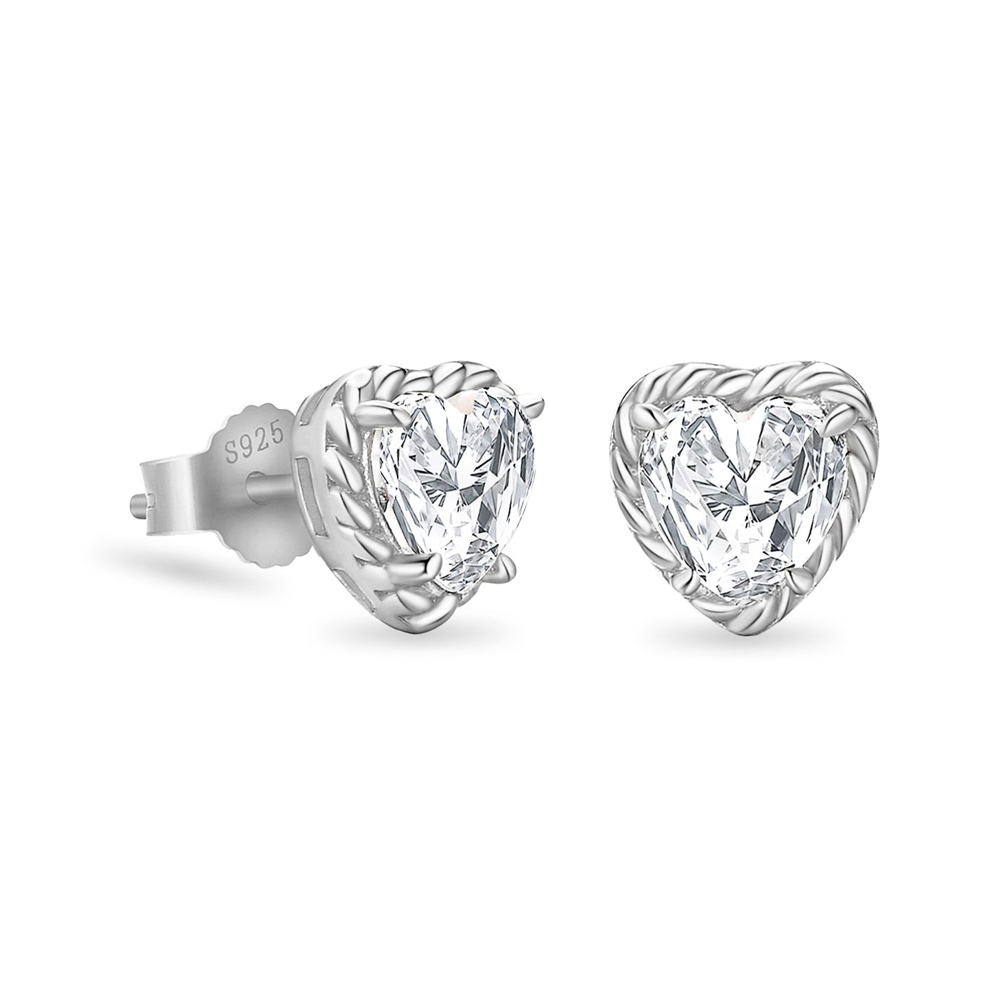 Scarabeaus Twisted Heart-shaped Stud Earrings CZ Stone for Men and Women in 14K Gold / White Gold