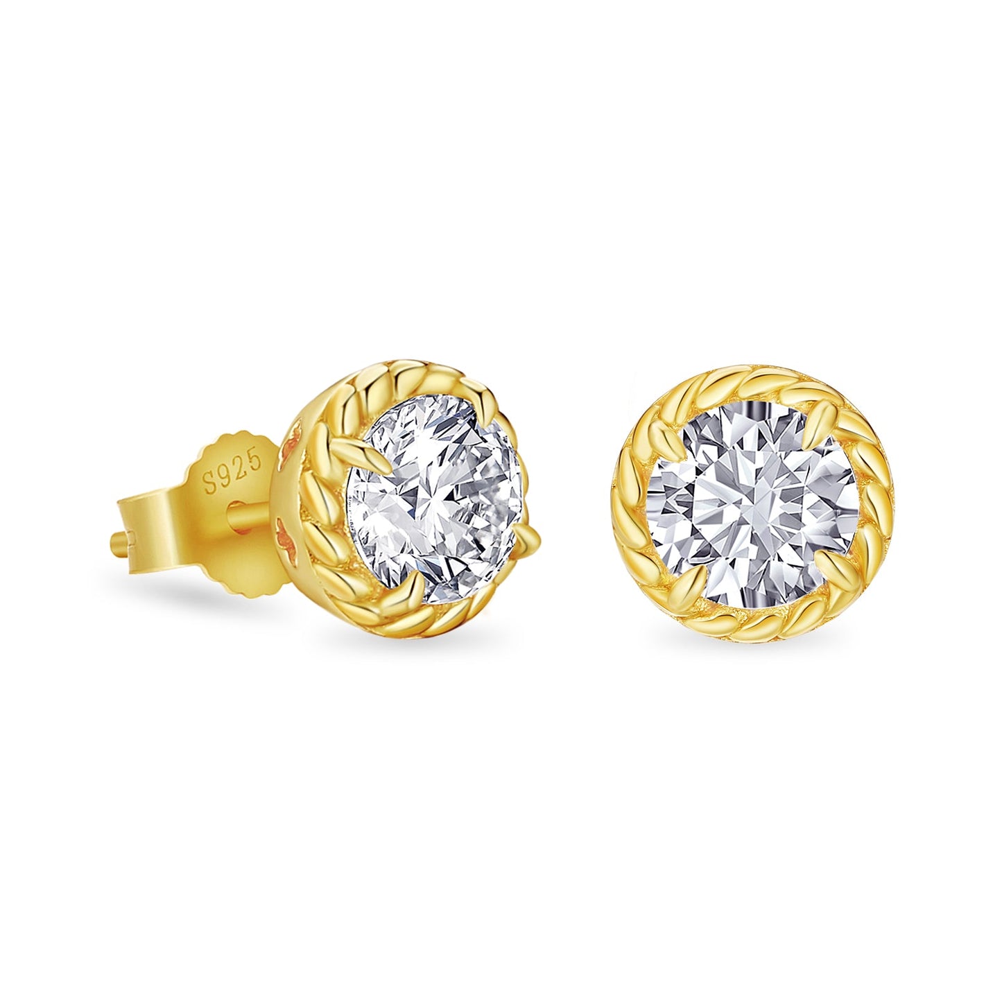 Scarabeaus Round Twisted Iced Stud Earrings CZ Stone for Men and Women in 14K Gold / White Gold