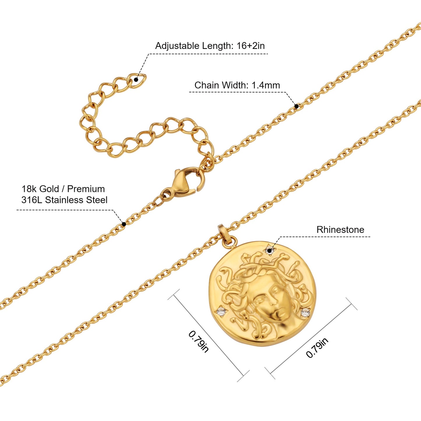 Scarabeaus Medusa Gold Coin Pendant Necklace