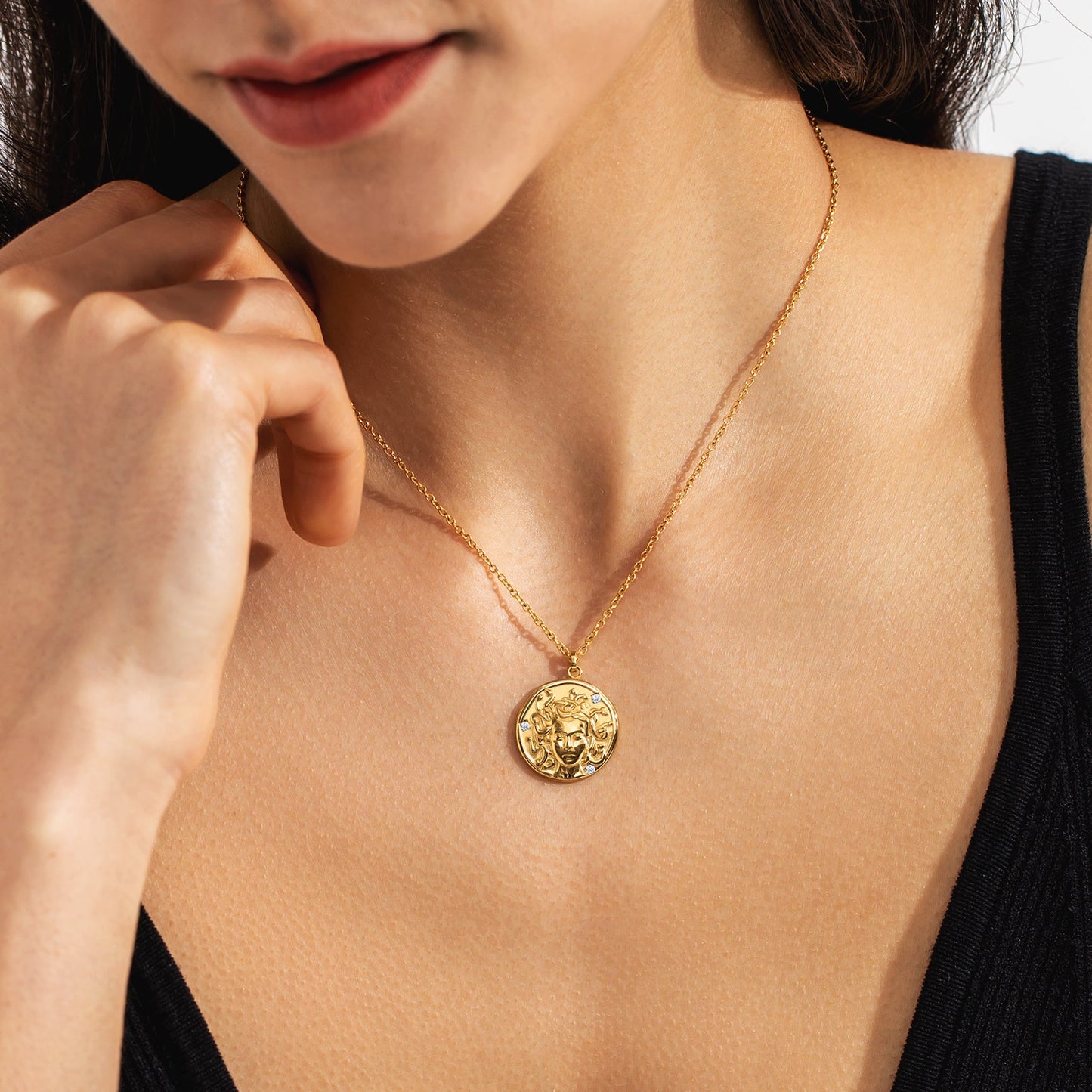 Scarabeaus Medusa Gold Coin Pendant Necklace