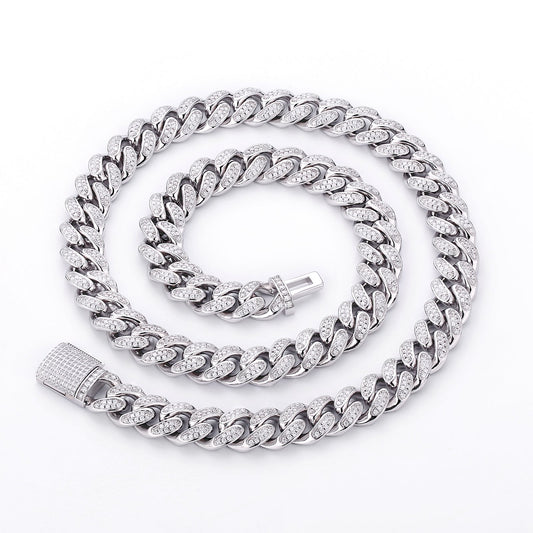 Scarabeaus 12mm Moissanite Cuban Link Chain Necklace S925 Silver