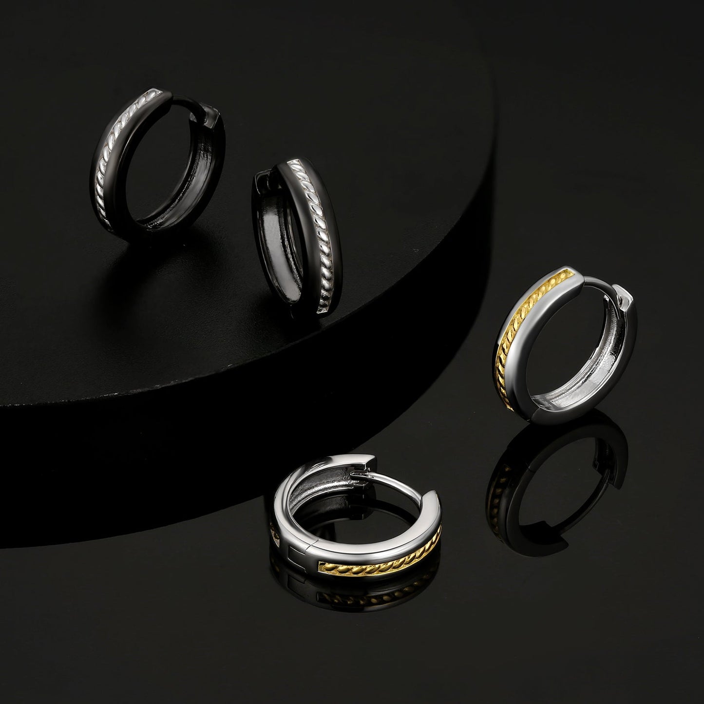 Scarabeaus 15mm Black & White Hoop Earrings for Men