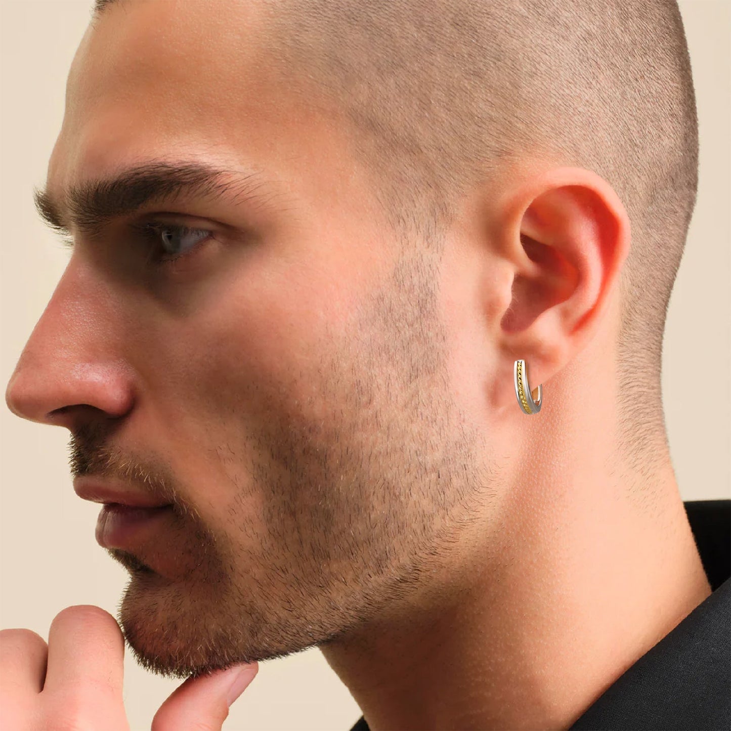 Scarabeaus 15mm Black & White Hoop Earrings for Men