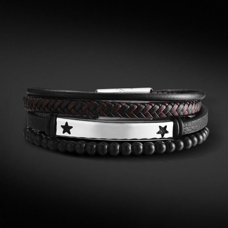 Scarabeaus Leather Beaded 4-Layer Bracelet for Men's