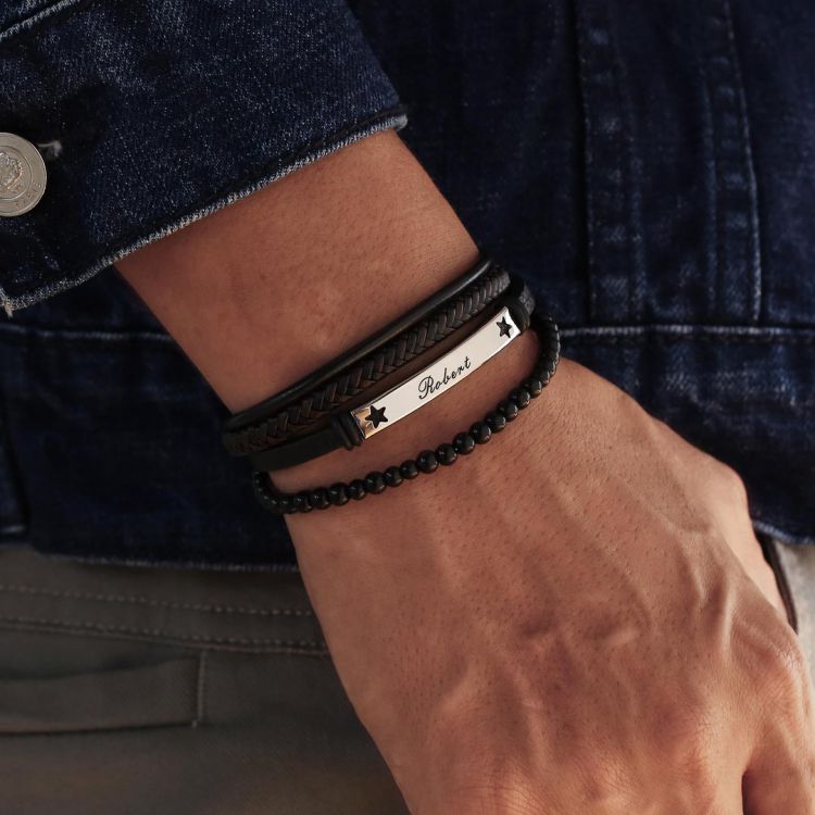Scarabeaus Leather Beaded 4-Layer Bracelet for Men's